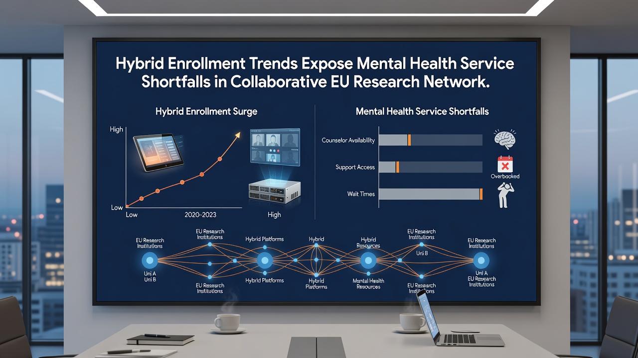 EU research team reviewing mental health service utilization reports during a hybrid session